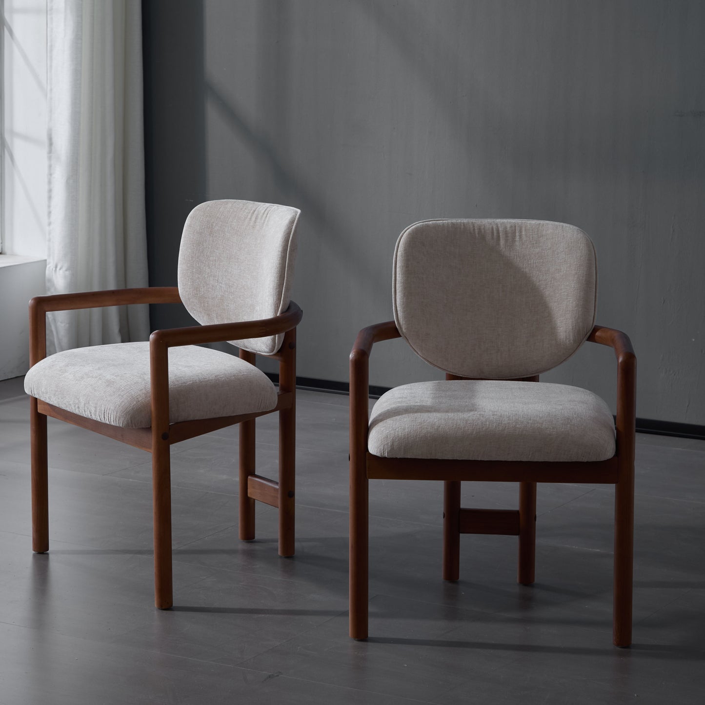 Dining Chairs Set of 2 Upholstered Arm Chairs, Rubber Wood Accent Chairs Beige Fabric Seating, 300 LBS Weight Capacity FredCo