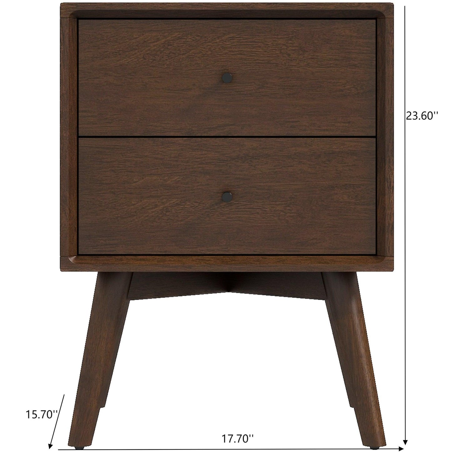 Mid-Century Modern Caroline Night Stand 2-Drawer Dark Brown Solid Wood 23.6'H x 17.7'W x 15.7'D for Bedroom, Closet, Dorm FredCo