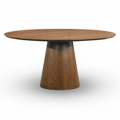 Modern round wooden dining table with pedestal base, FredCo International furniture