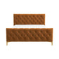 Modern tufted velvet bed frame with diamond pattern and gold legs, FredCo International furniture