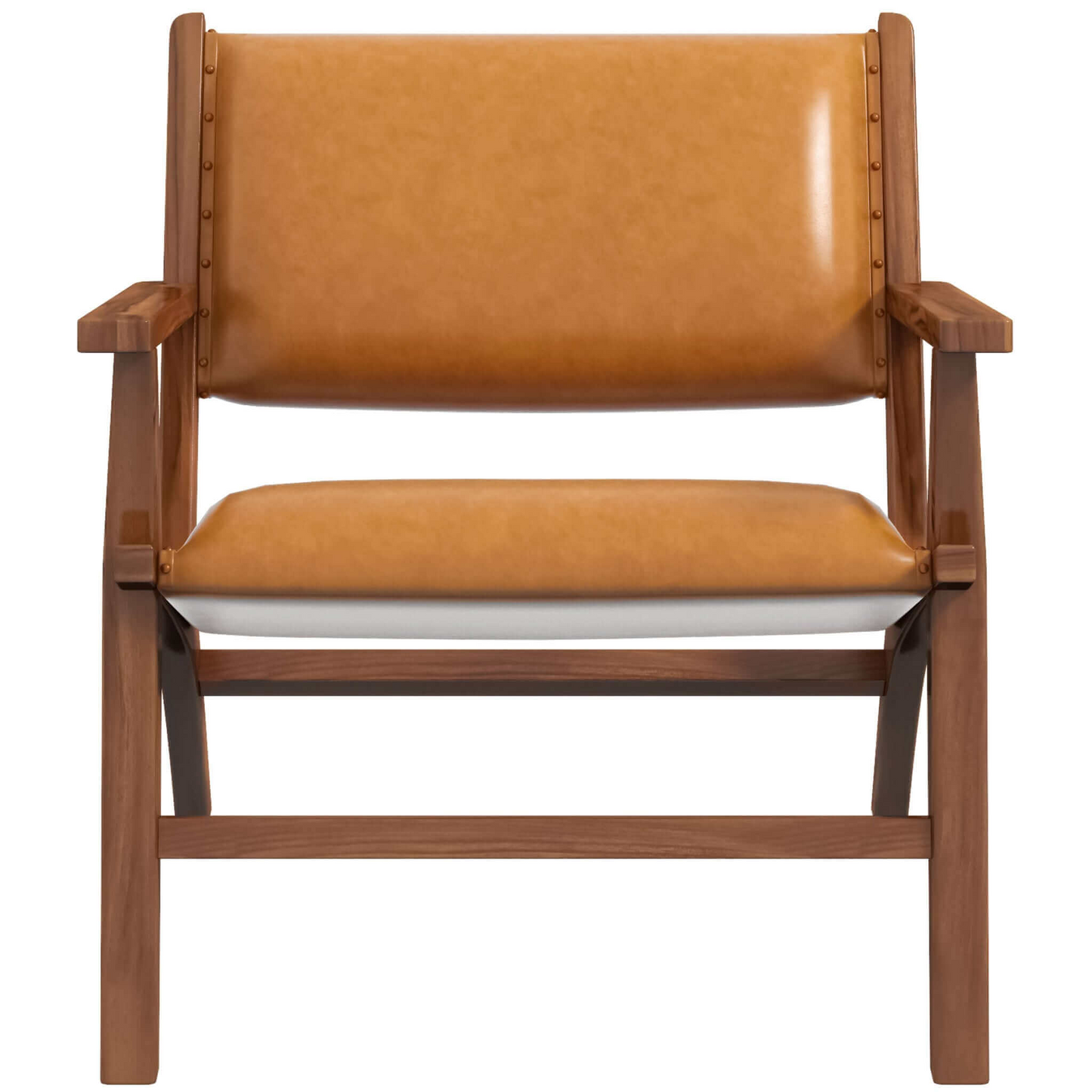 Hendrix Antique Tan Leather Arm Chair Mid-Century Modern Style with Solid Wood Frame 32' L x 26' W x 28' H for Bedroom, Living Room, Hallway FredCo
