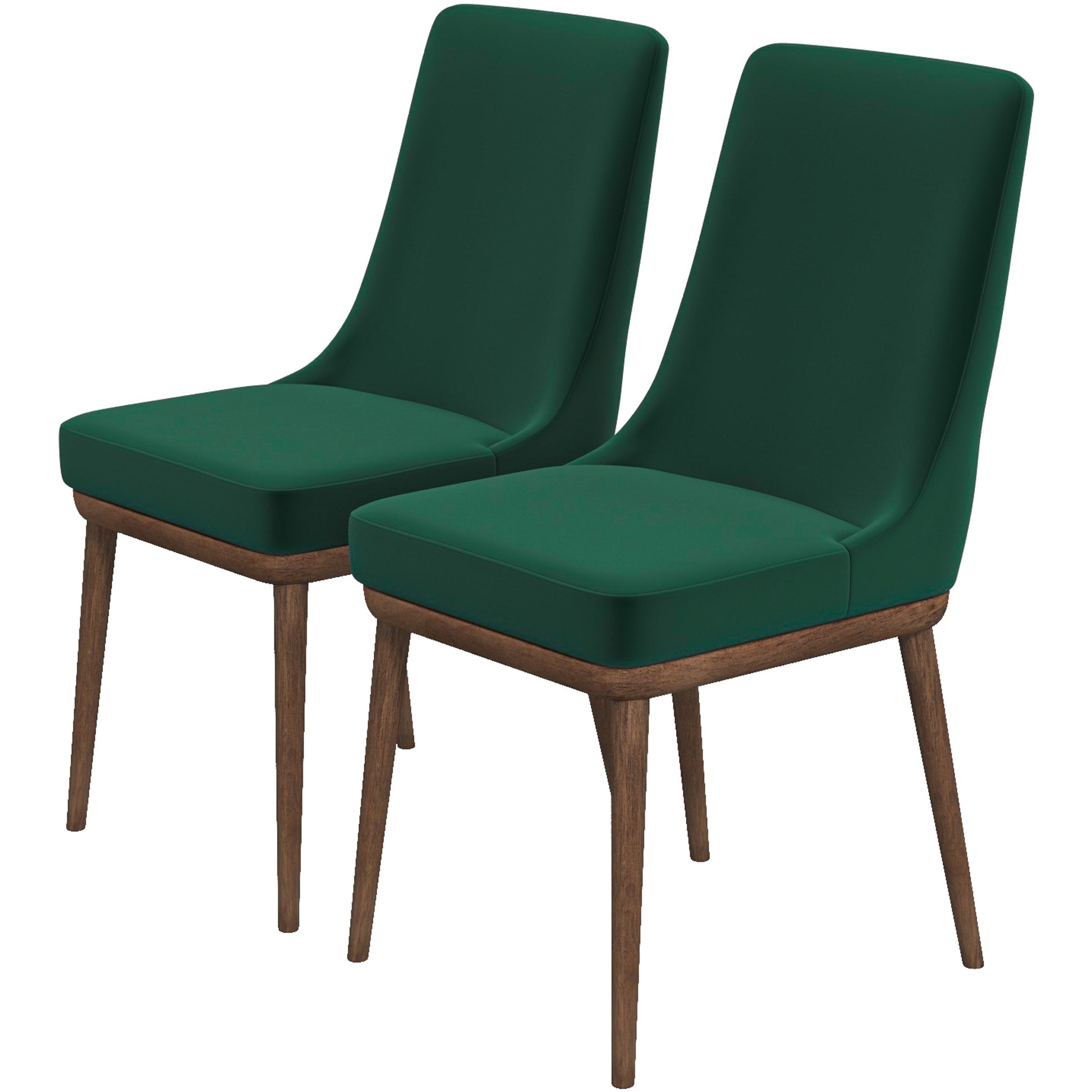 Pair of modern green upholstered dining chairs with wooden legs, FredCo International furniture