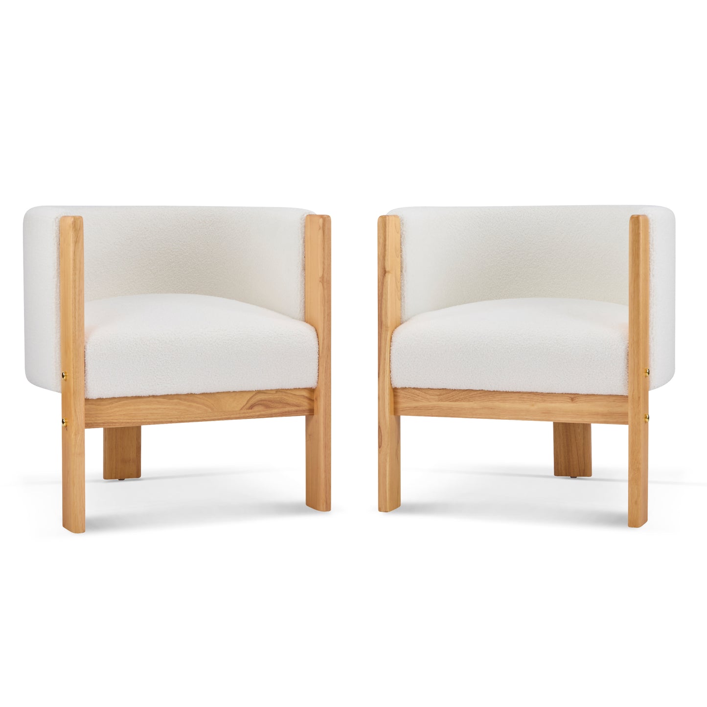 Upholstered Dining Chairs Set of 2, Natural Rubber Wood Frame and White Boucle Fabric, Modern Armchairs for Dining and Living Room, 225lbs Capacity FredCo