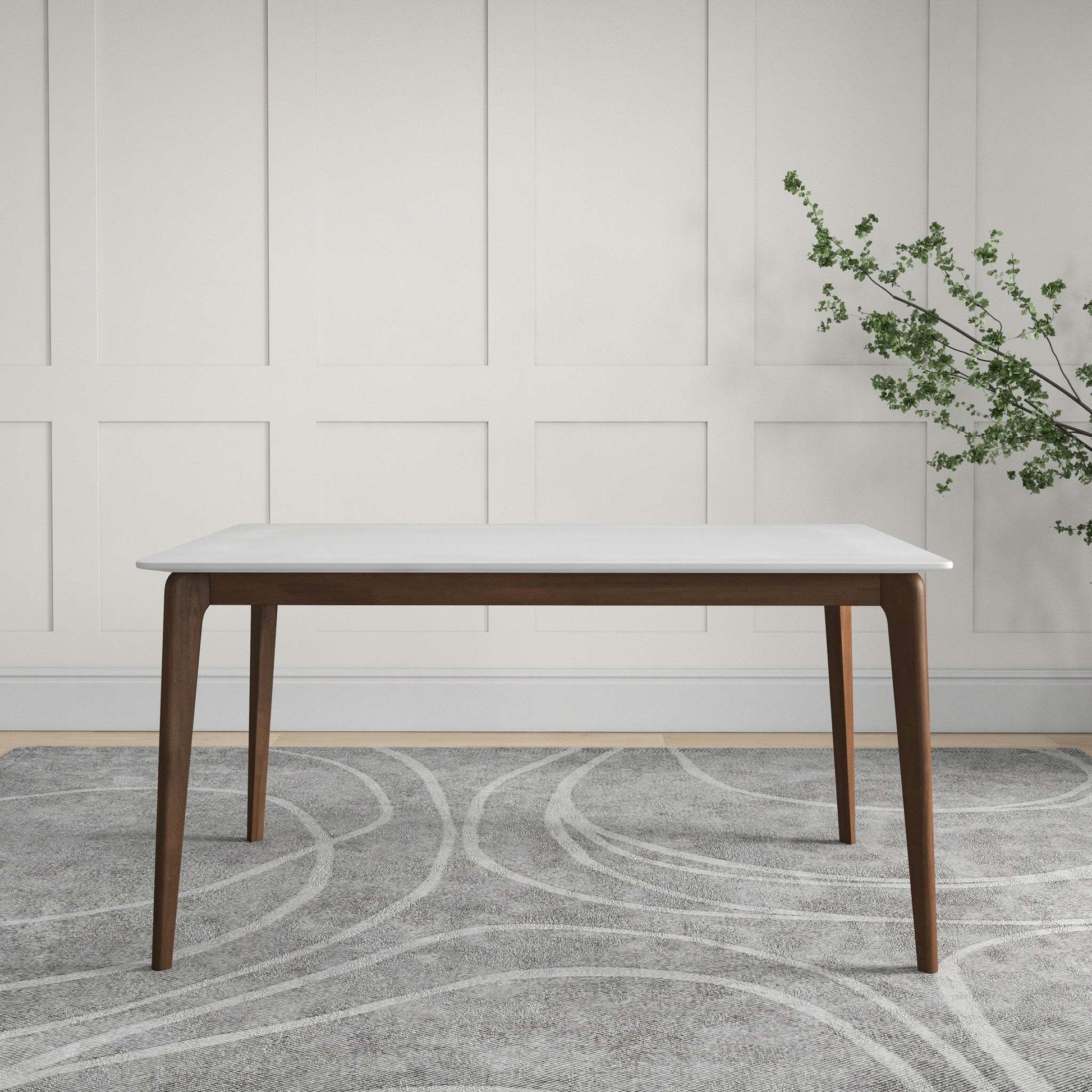Lindsey Mid-Century Modern Solid Wood Dining Table with White Top and Walnut Legs, 59 inches for Bedroom Hallway, Entryway FredCo