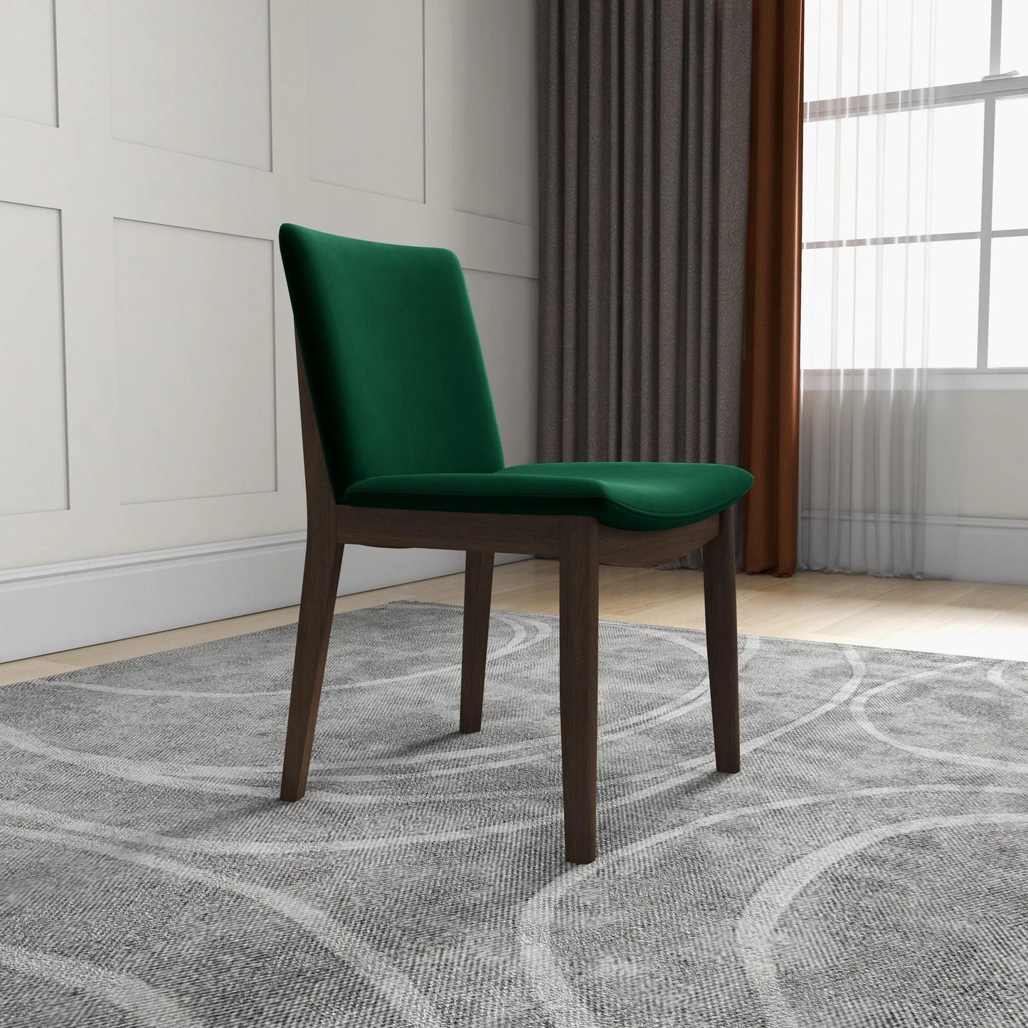 Laura Mid-Century Modern Solid Wood Dining Chair Set of 2 Green Velvet 20 x 20 x 32 inches FredCo