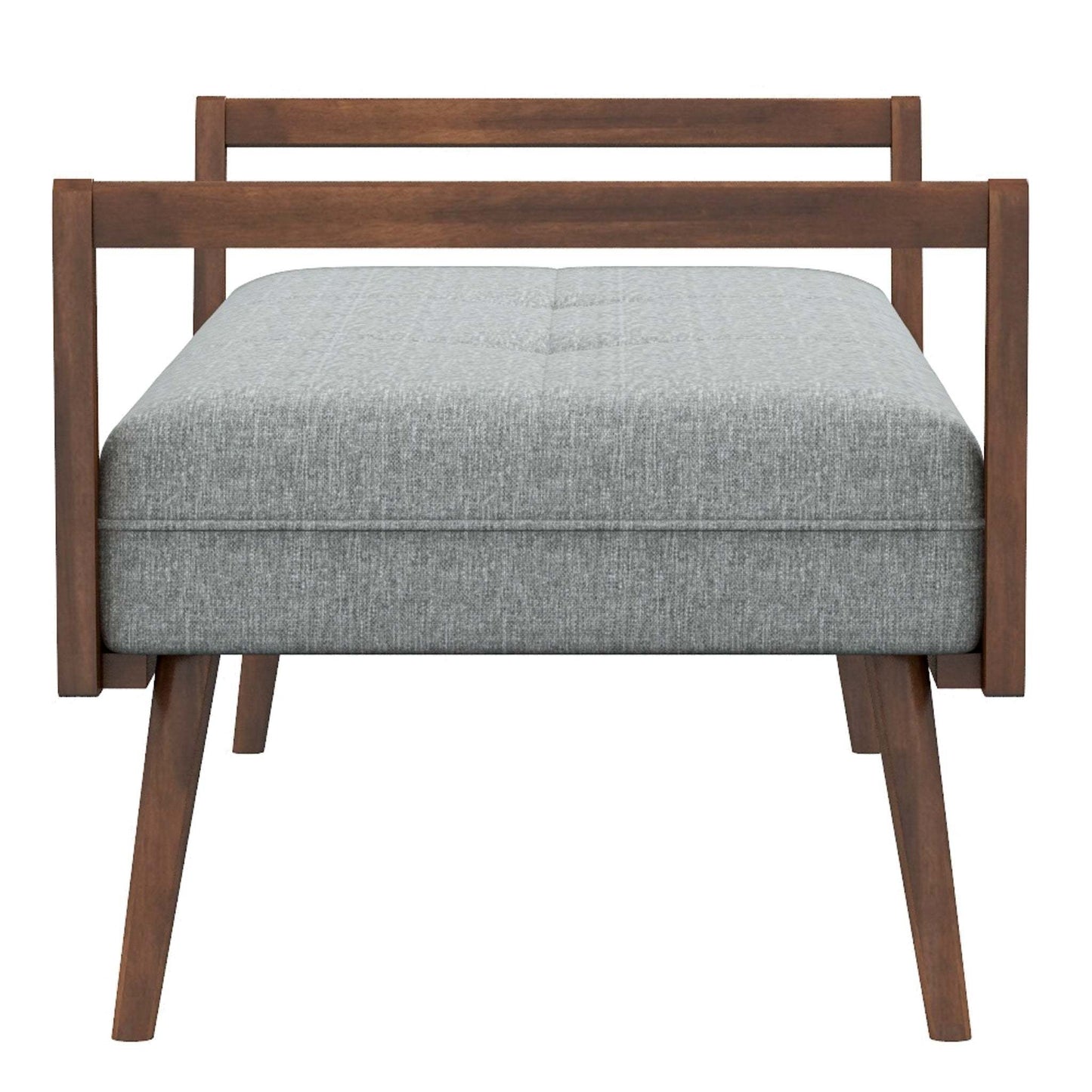 Modern Cora Mid Century Modern Gray Bench for Entryway, Living Room, Hallway,with Tufted Velvet Upholstery and Natural Walnut Wood Finish FredCo