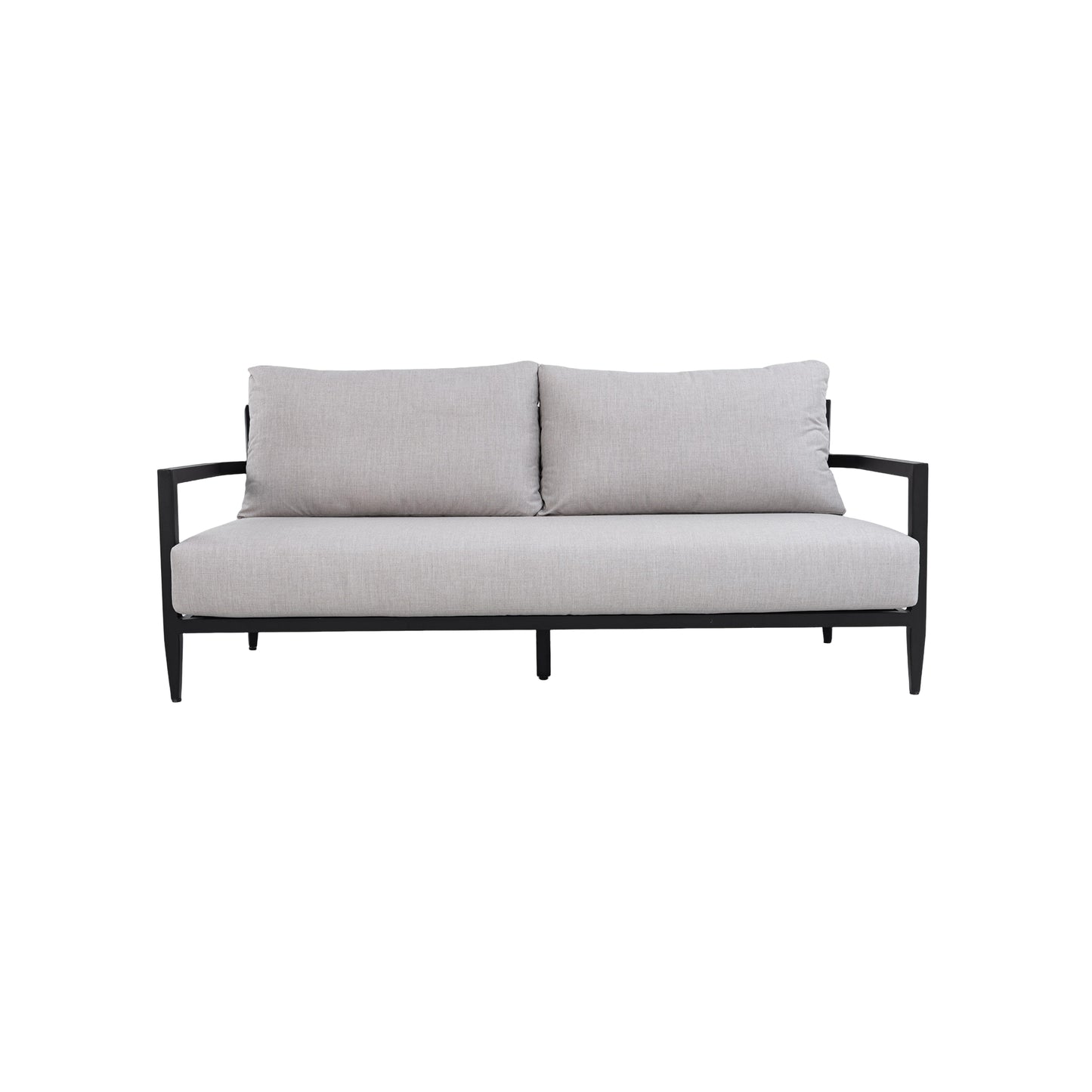 Modern Outdoor Fully Weld Bench Seat Sofa with Premium Aluminum Frame in Ember Black, Sunbrella Cushion, Ergonomic Backrest, Tapered Legs & Center Support, Weather-Resistant for Patio, Garden, Balcony