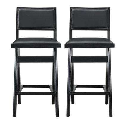 Keira Mid-Century Bar Stool Black PU Leather Solid Wood 18.11 x 17.52 x 38.58 inches Kitchen Counter Barstool with Back Bar Stool (Set of 2) FredCo