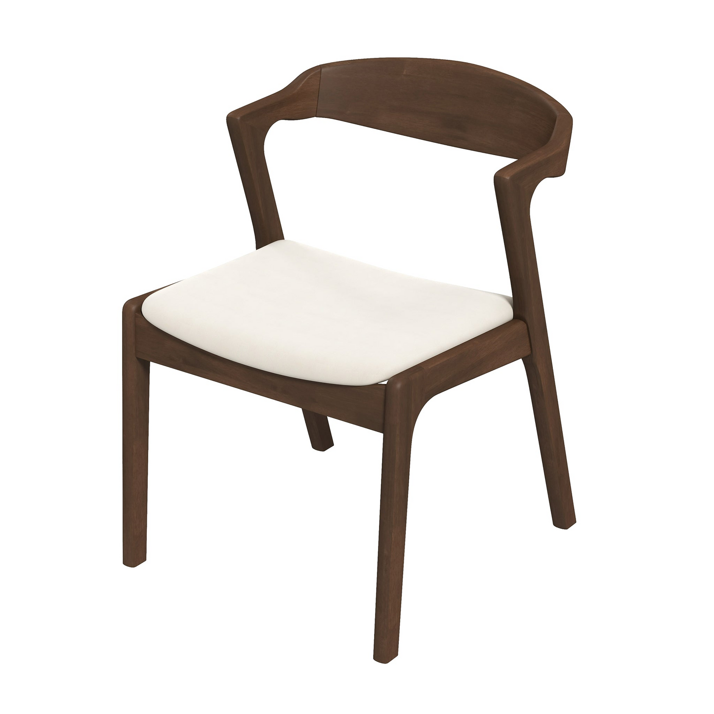 Modern wooden dining chair with curved backrest and white cushioned seat from FredCo International