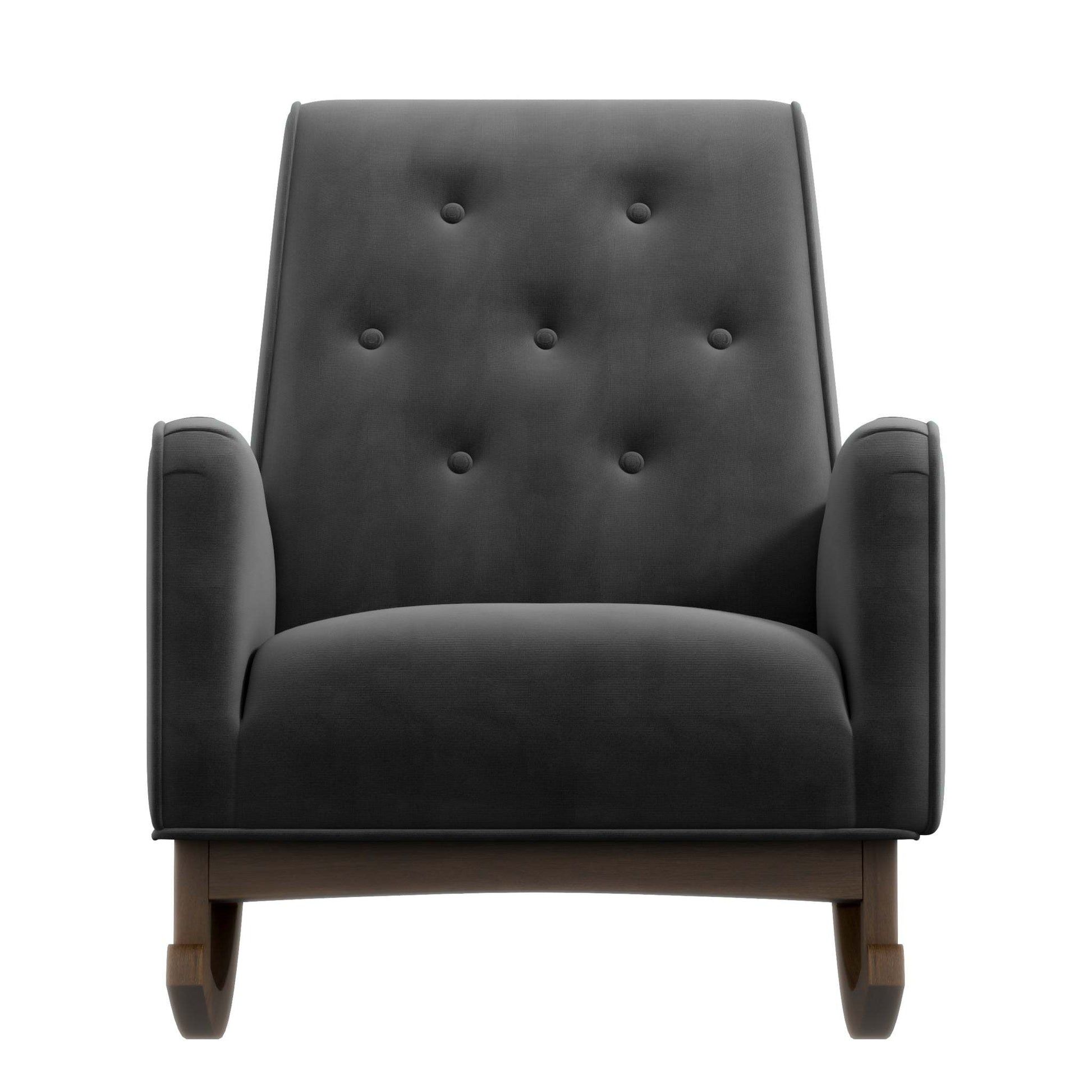 Elegant Style Demetrius Dark Grey Fabric Rocking Chair with Solid Wood Frame for Living Room and Nursery 36.6'H x 27.5'W x 39'D for Living Room Bedroom Reading FredCo