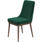 Modern green upholstered dining chair with wooden legs, FredCo International furniture