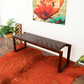 Christina Mid-Century Modern Tan Leather Bench with Solid Wood Frame and Tapered Legs 18.5'H x 55'W x 15.7'D for Living Room Bedroom Waiting Room FredCo