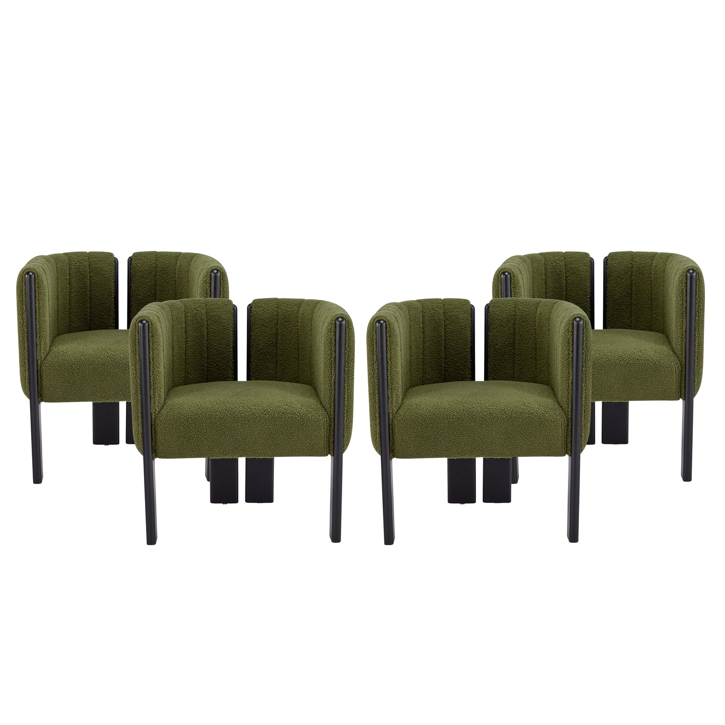Dining Chairs Set of 4, Modern Stylish Seating with Black Rubber Wood Frame and Olive Green Boucle Fabric, 225lbs Capacity, for Dining Area, Living Space