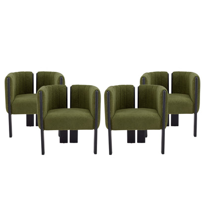 Dining Chairs Set of 4, Modern Stylish Seating with Black Rubber Wood Frame and Olive Green Boucle Fabric, 225lbs Capacity, for Dining Area, Living Space