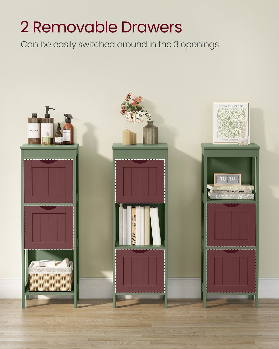 VASAGLE Bathroom Floor Cabinet with 2 Drawers – Forest Green