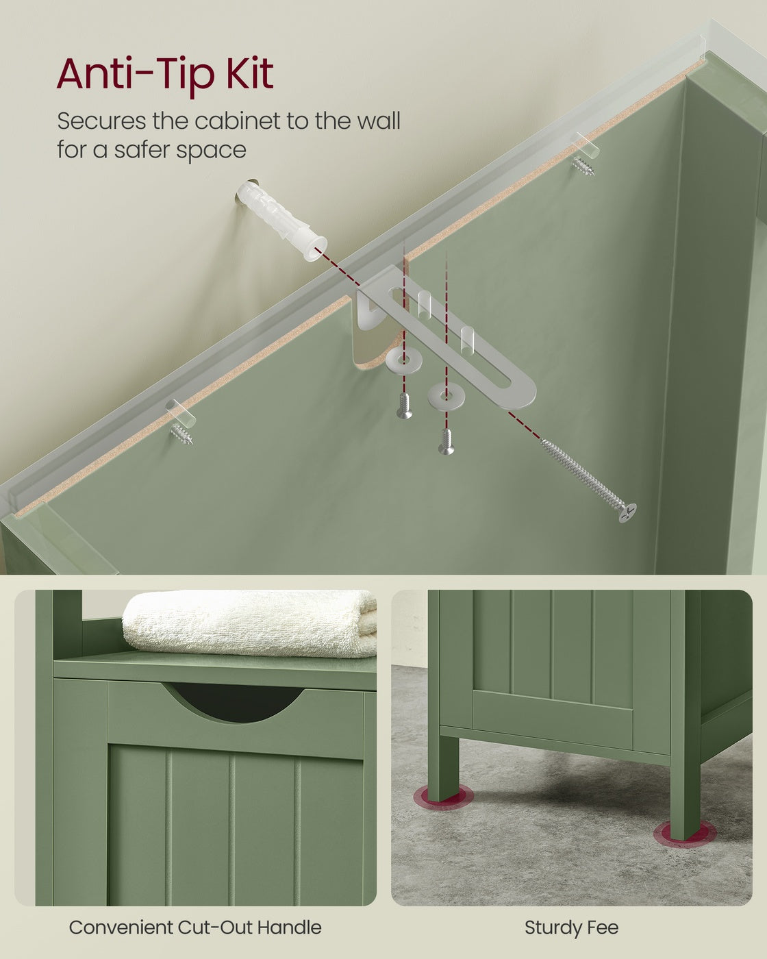 VASAGLE Bathroom Floor Cabinet with 2 Drawers – Forest Green