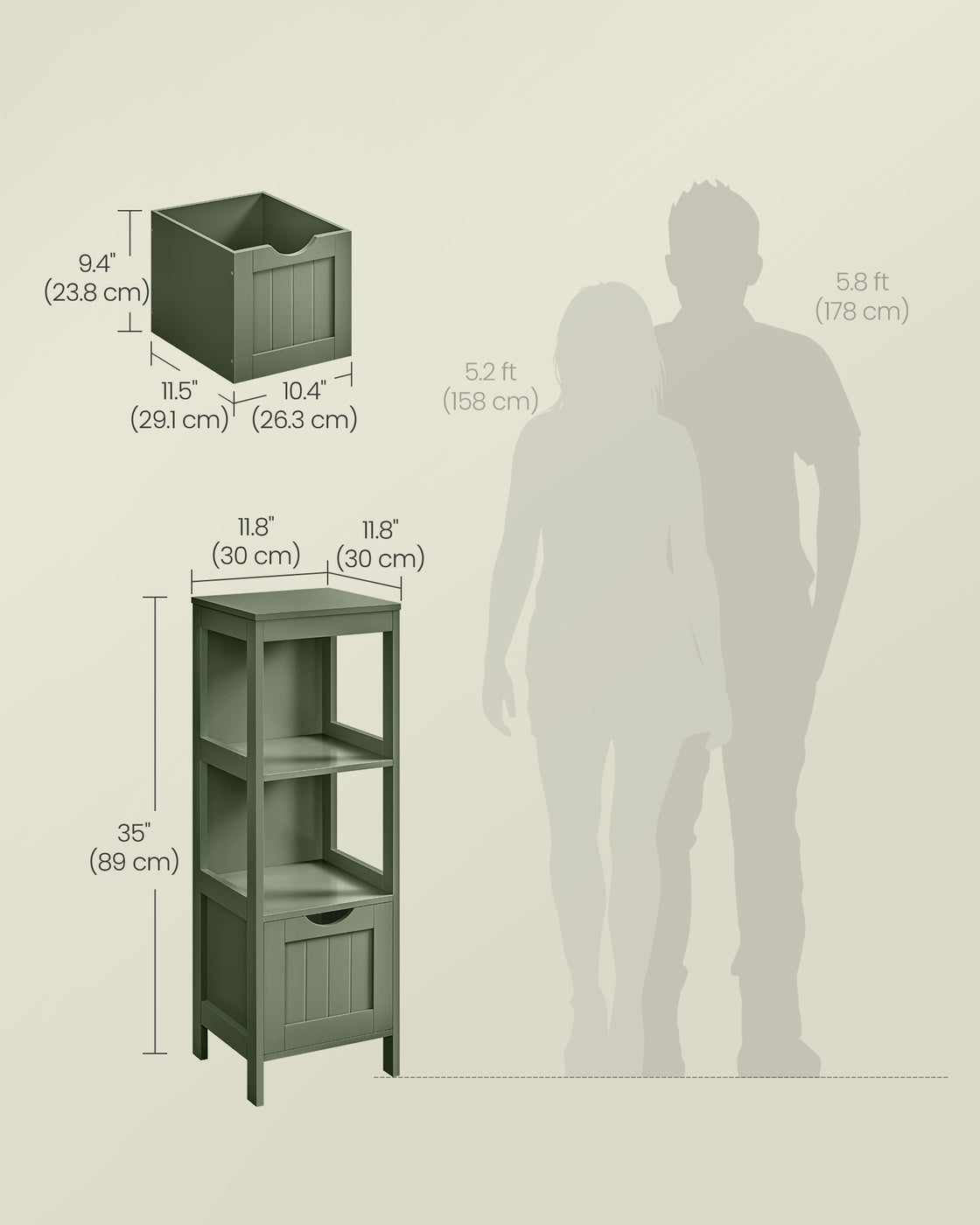 VASAGLE Bathroom Floor Cabinet with 2 Drawers – Forest Green