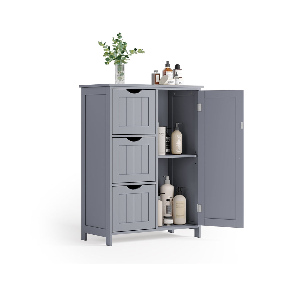 VASAGLE Bathroom Floor Storage Cabinet, Freestanding Bathroom Storage Unit with 3 Drawers – Dove Gray