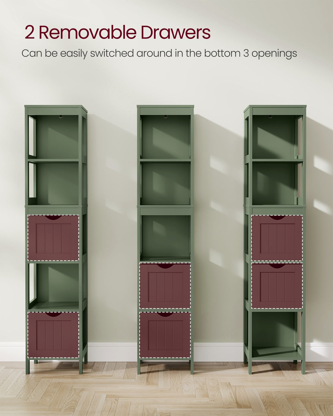 VASAGLE Bathroom Floor Cabinet, Bathroom Storage Organizer Rack Stand – Forest Green