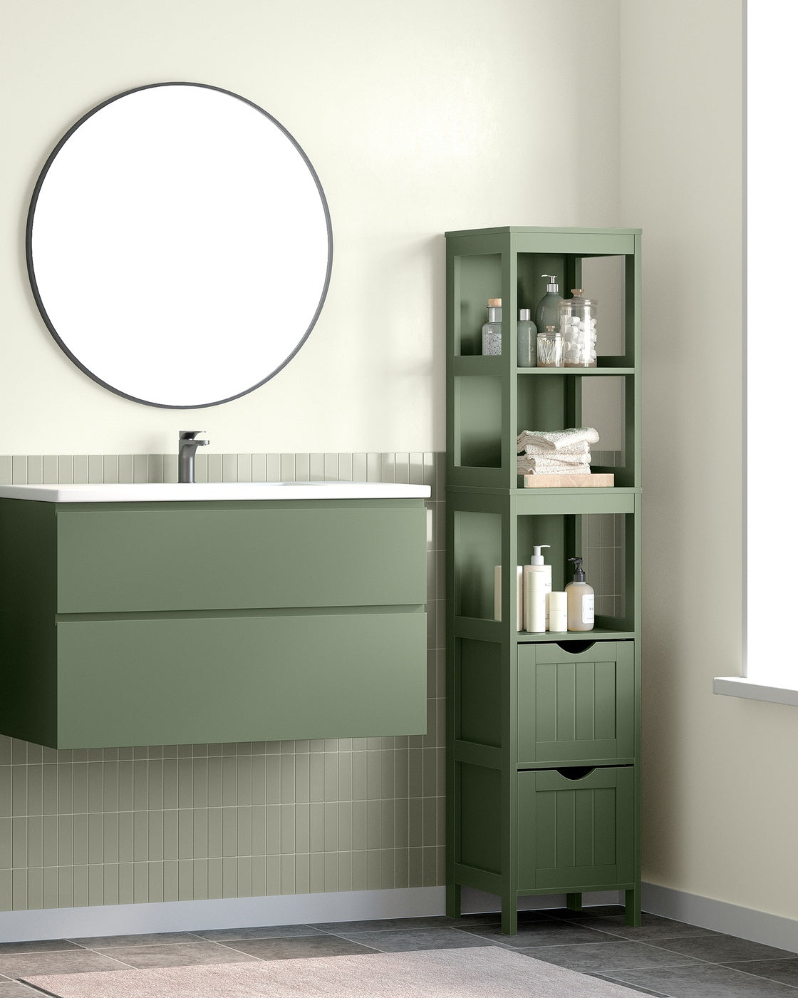VASAGLE Bathroom Floor Cabinet, Bathroom Storage Organizer Rack Stand – Forest Green