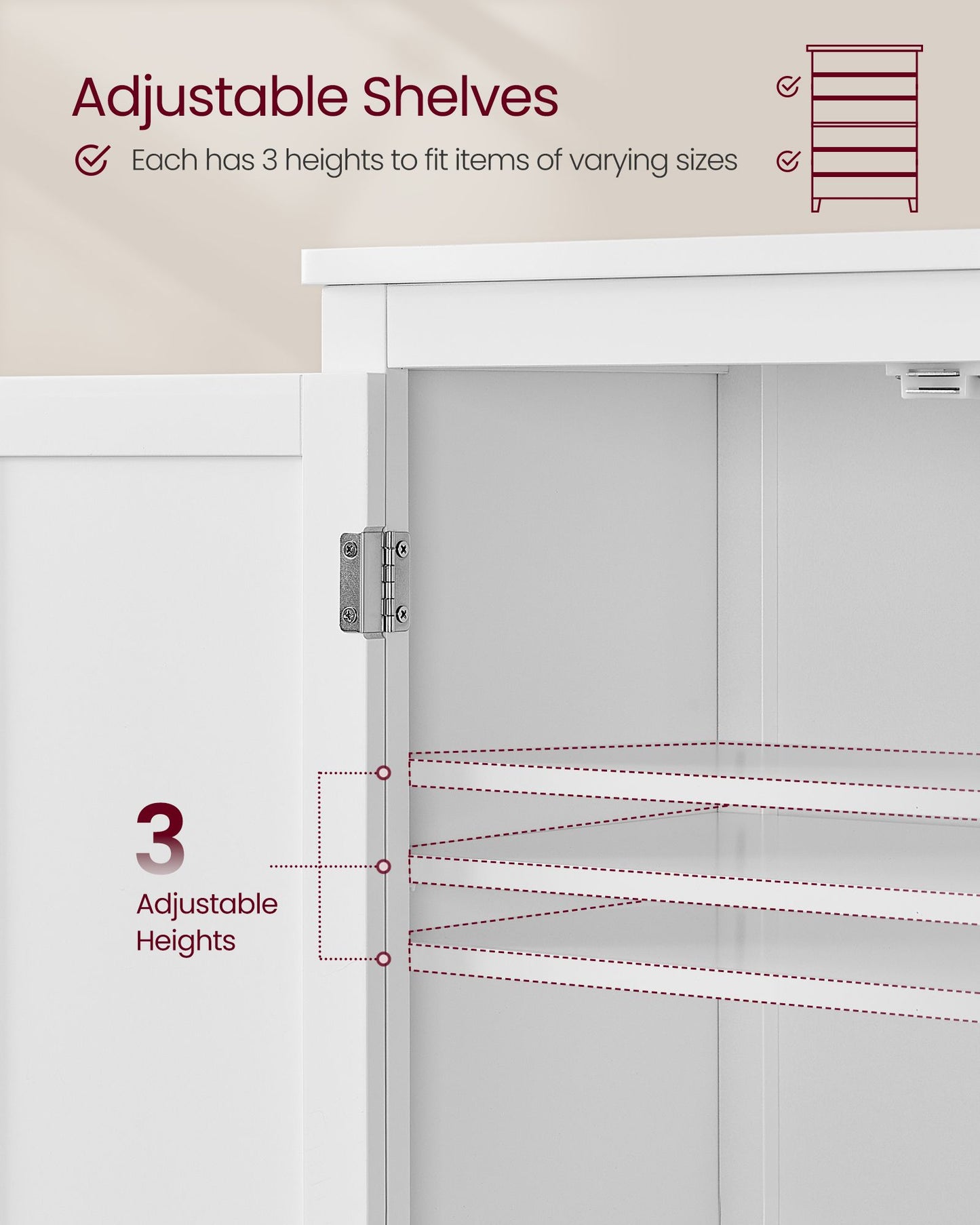 VASAGLE Bathroom Floor Storage Cabinet – Cloud White