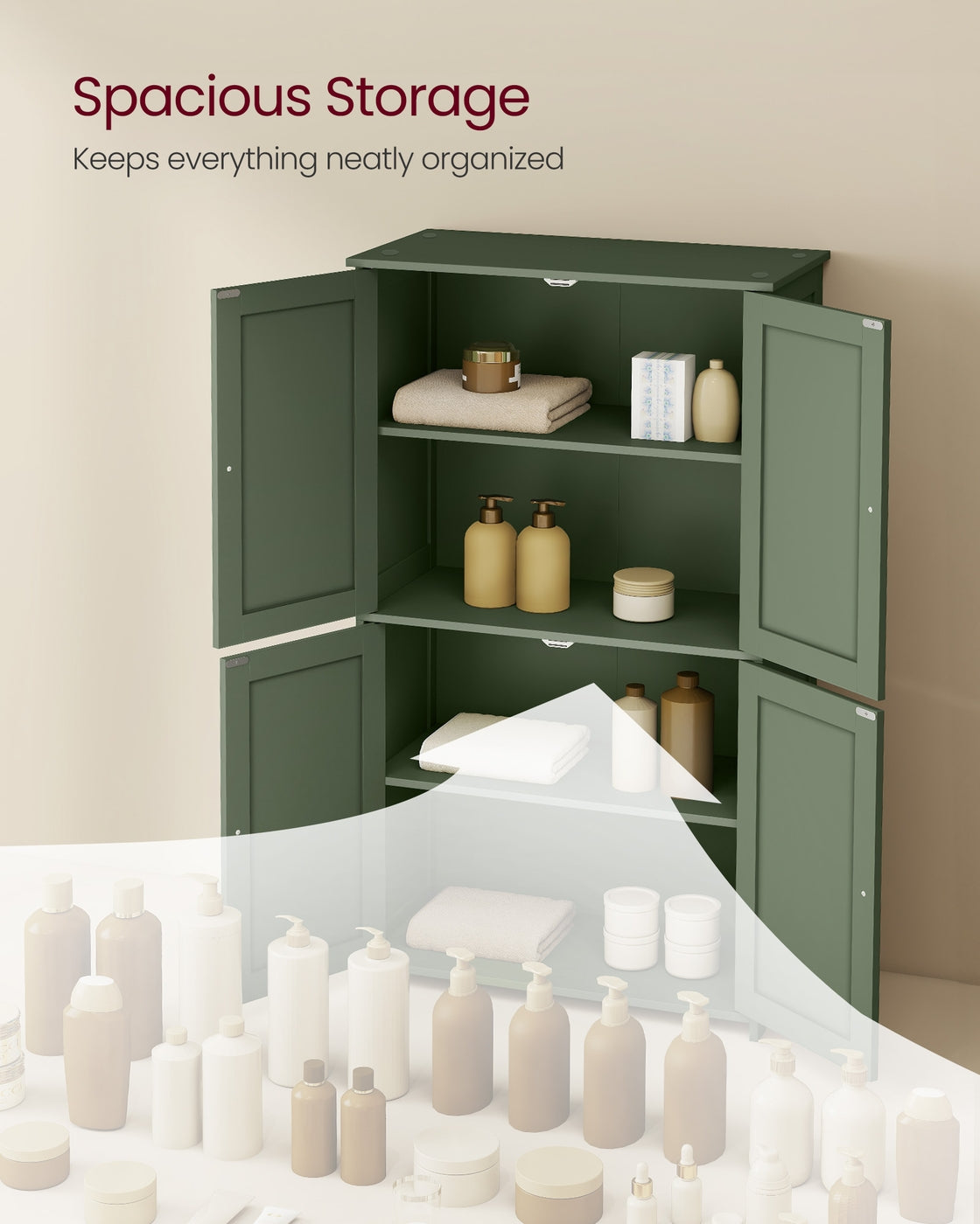 VASAGLE Floor Storage Cabinet with Adjustable Shelves and Doors – Forest Green