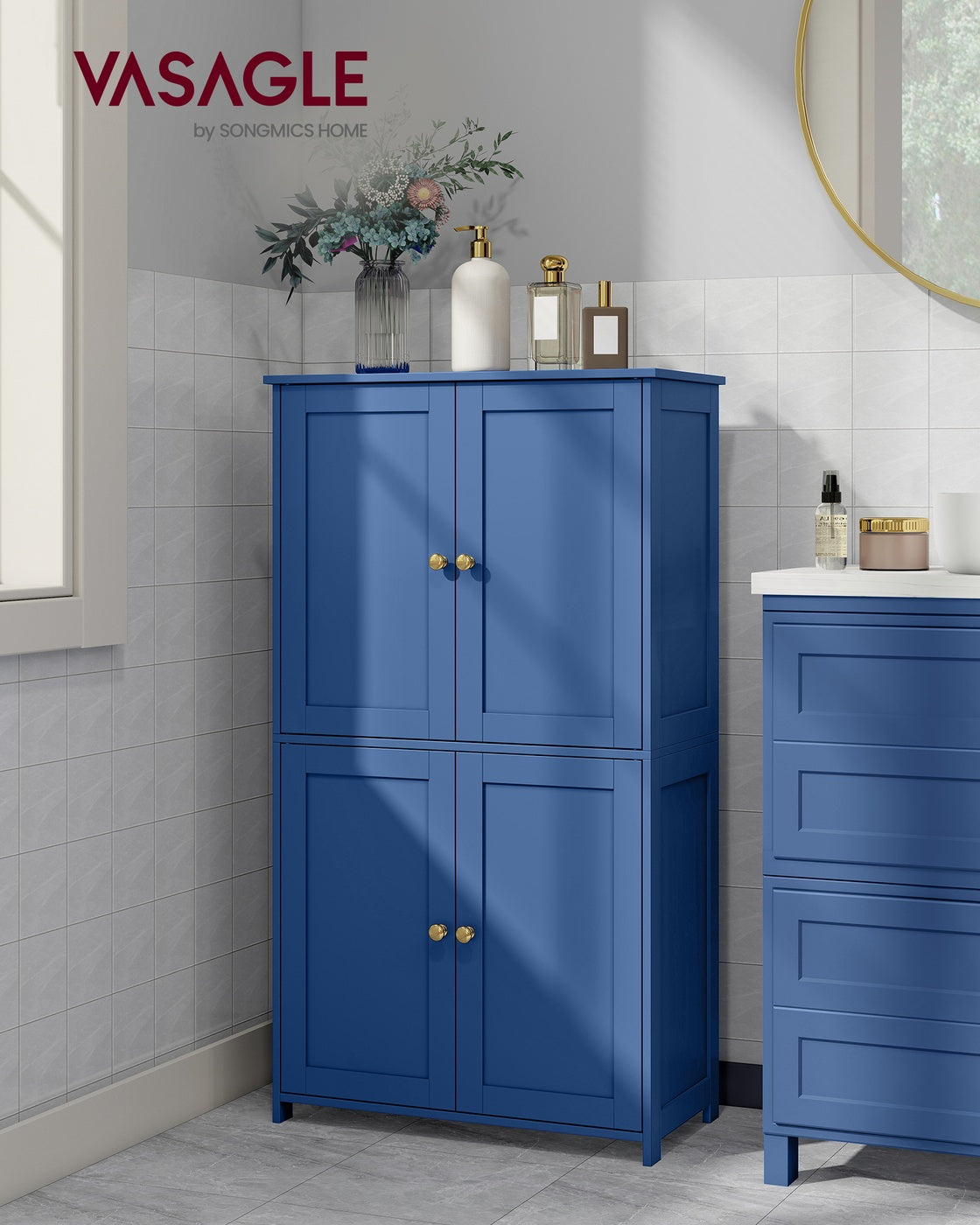 VASAGLE Floor Storage Cabinet with Adjustable Shelves and Doors – Bijou Blue