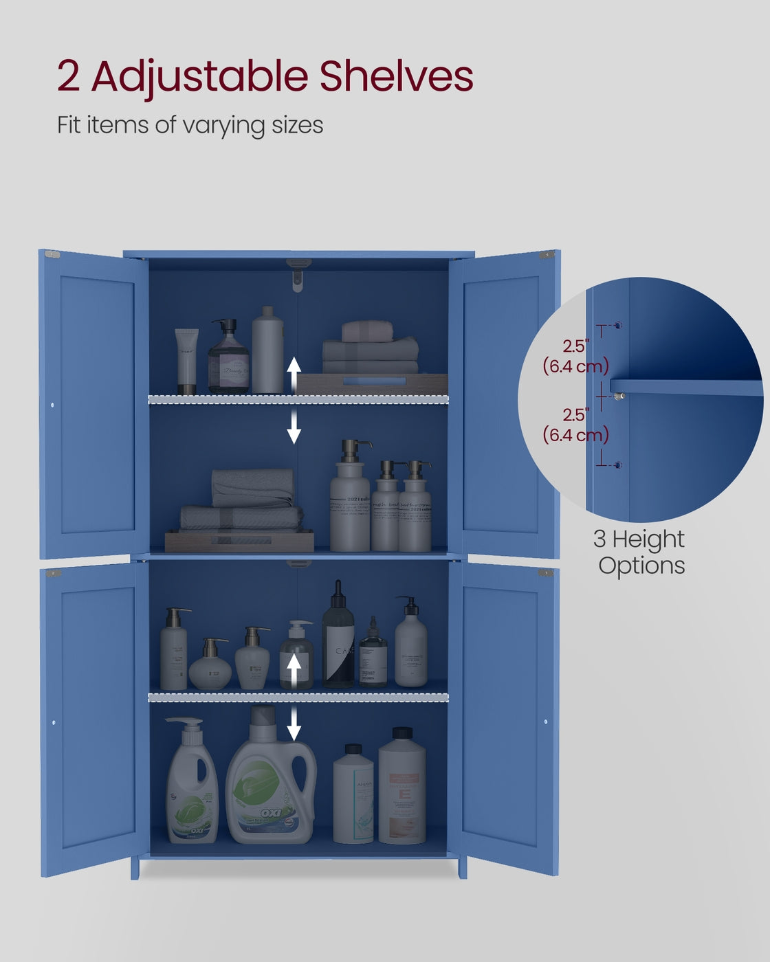 VASAGLE Floor Storage Cabinet with Adjustable Shelves and Doors – Bijou Blue