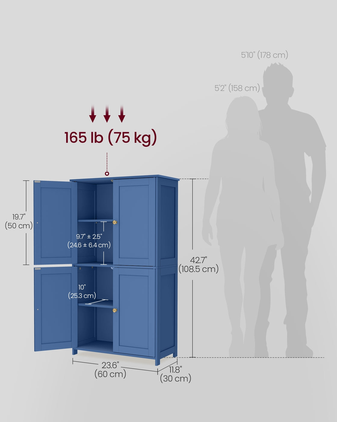 VASAGLE Floor Storage Cabinet with Adjustable Shelves and Doors – Bijou Blue