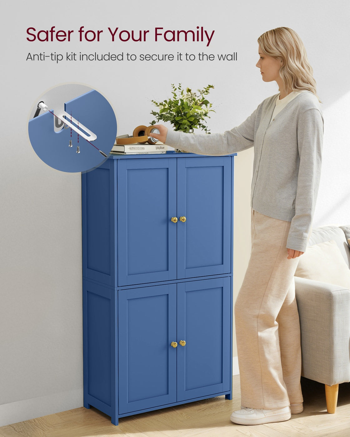 VASAGLE Floor Storage Cabinet with Adjustable Shelves and Doors – Bijou Blue