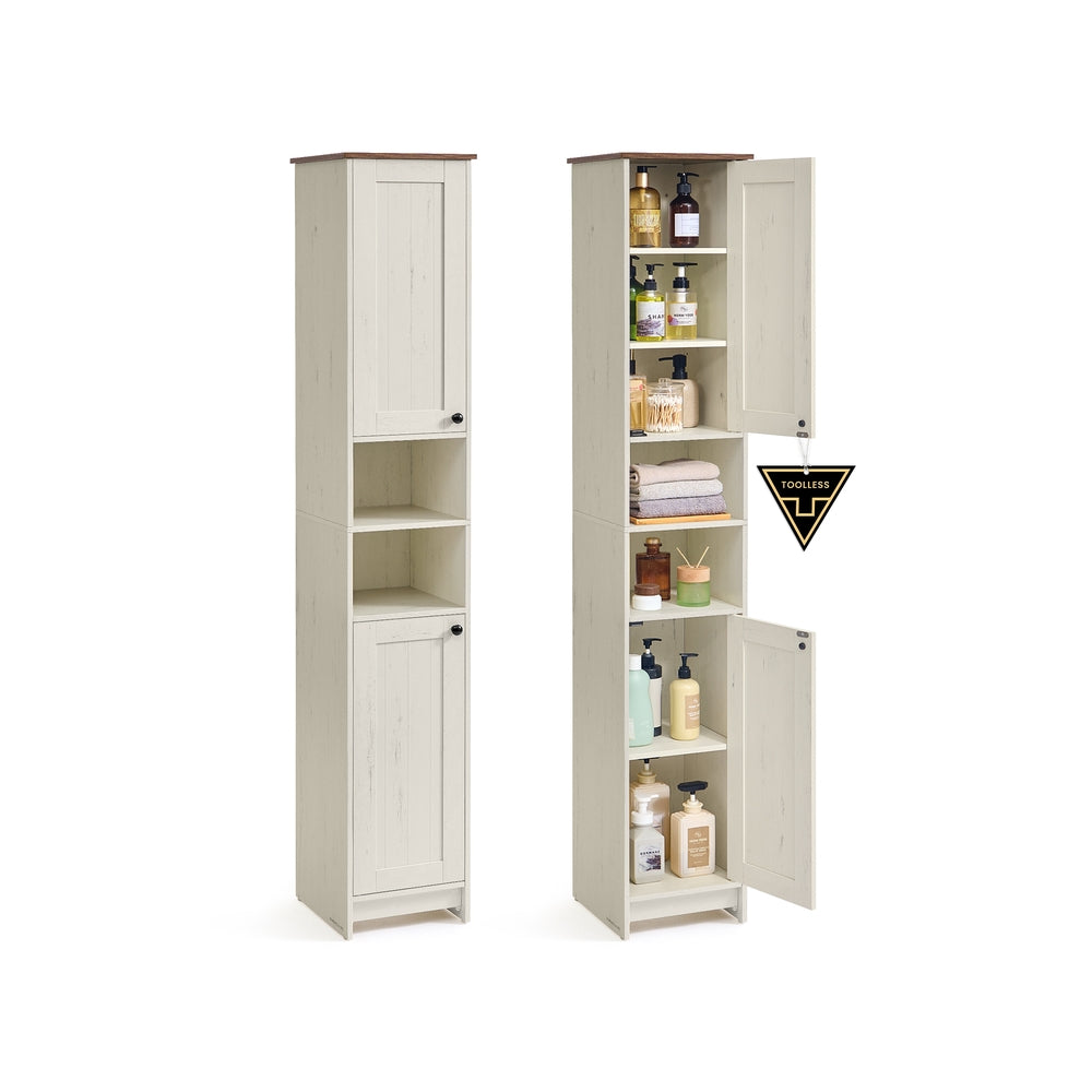 SONGMICS HOME Slim Freestanding Storage Cabinet with Adjustable Shelves – Rustic White