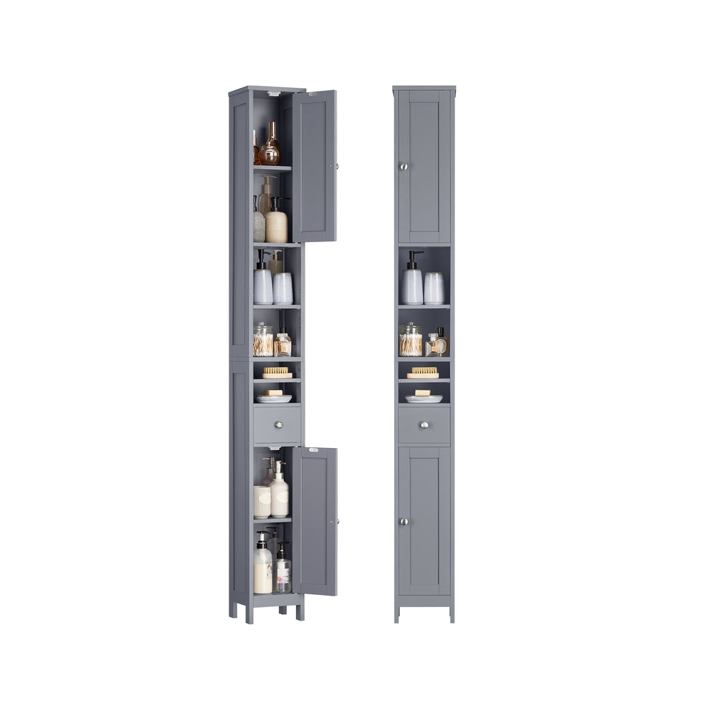 VASAGLE Tall Bathroom Cabinet, Slim Storage, Adjustable Shelves, Dove Gray