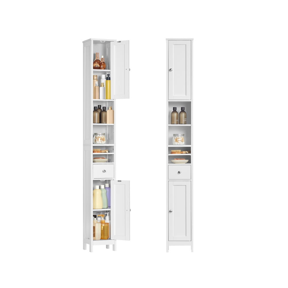 VASAGLE Tall Bathroom Cabinet, Slim Storage, Adjustable Shelves, Cloud White