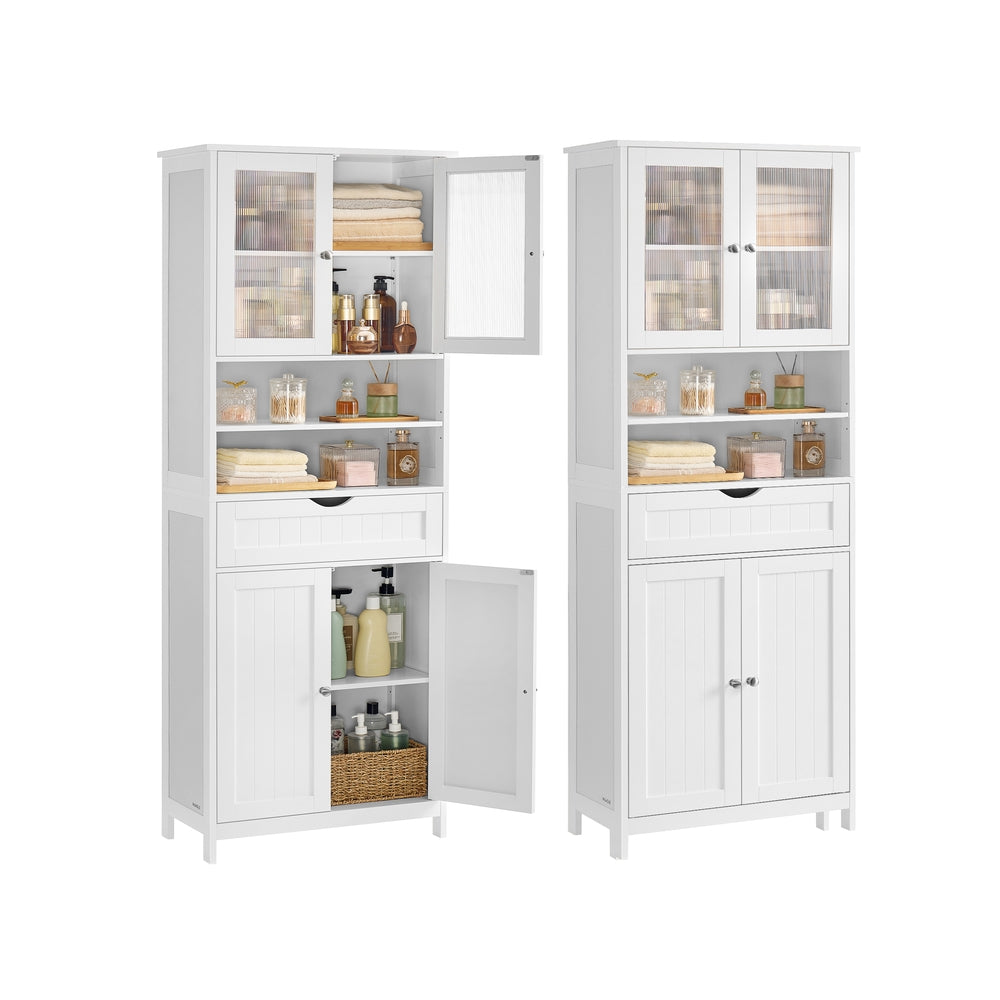 VASAGLE Storage Cabinet with Adjustable Shelves, Drawers and Open Compartments – Cloud White