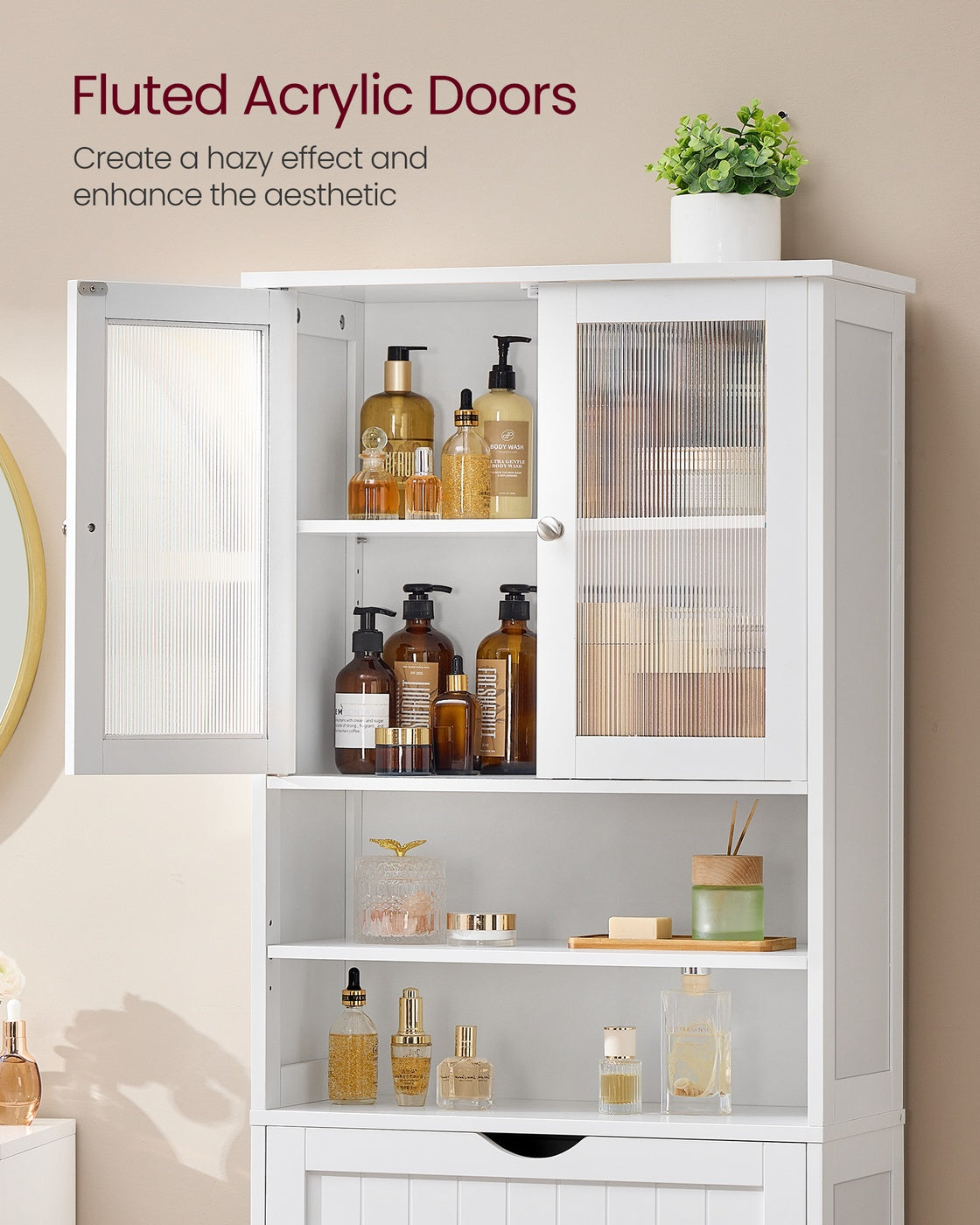 VASAGLE Storage Cabinet with Adjustable Shelves, Drawers and Open Compartments – Cloud White