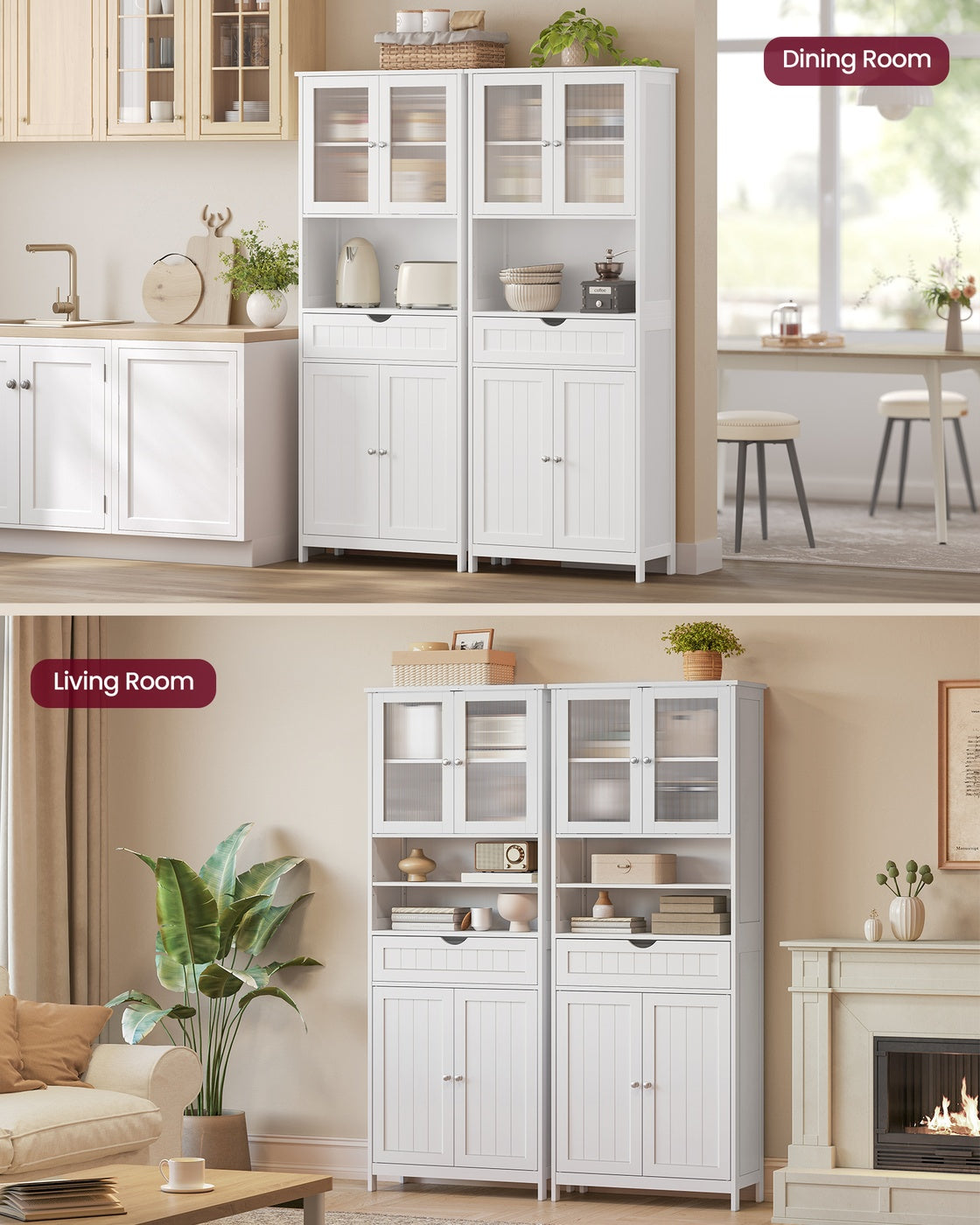 VASAGLE Storage Cabinet with Adjustable Shelves, Drawers and Open Compartments – Cloud White
