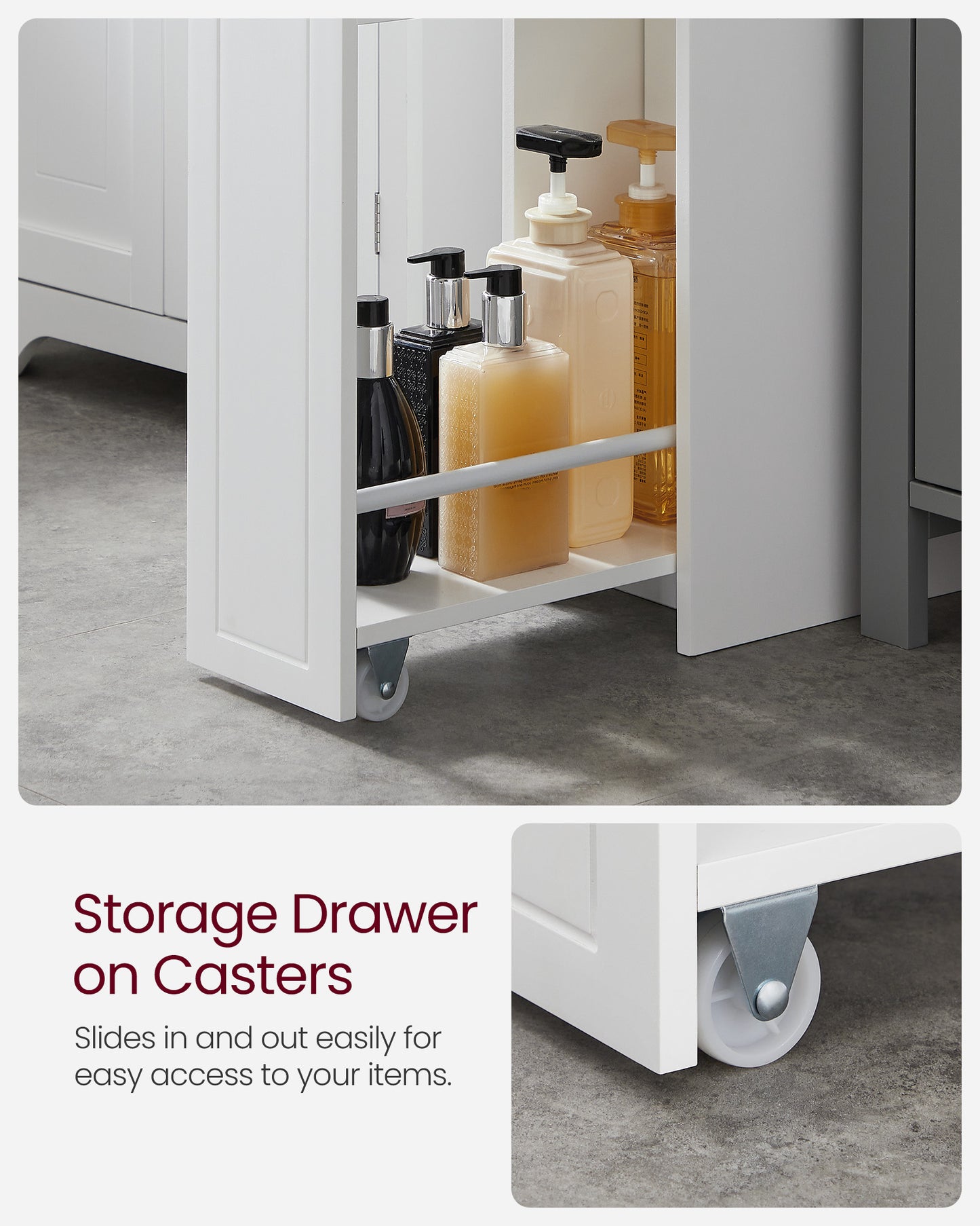 VASAGLE Slim Storage Cabinet, Narrow Storage Organizer with Slide Out Drawers – Cloud White