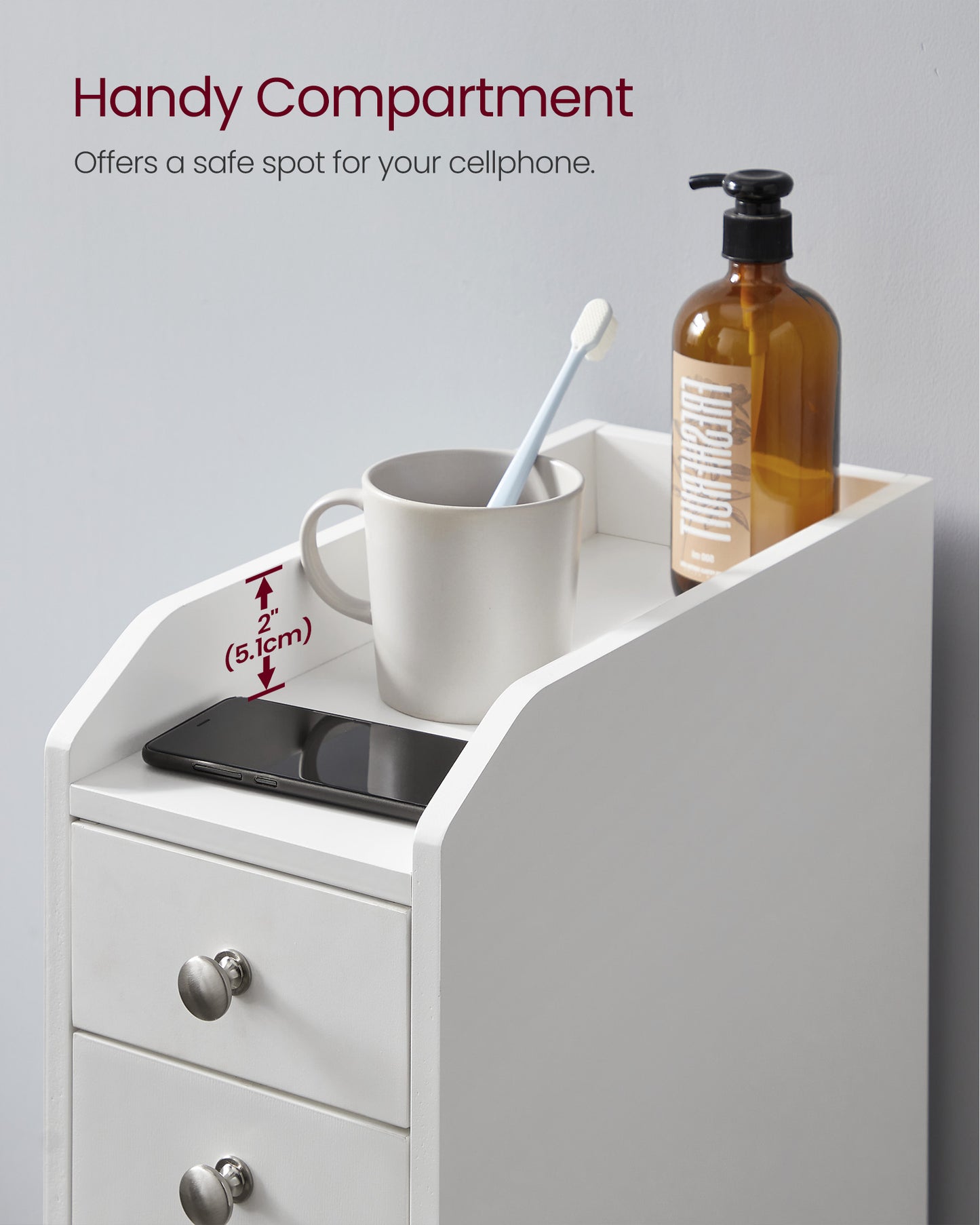 VASAGLE Slim Storage Cabinet, Narrow Storage Organizer with Slide Out Drawers – Cloud White