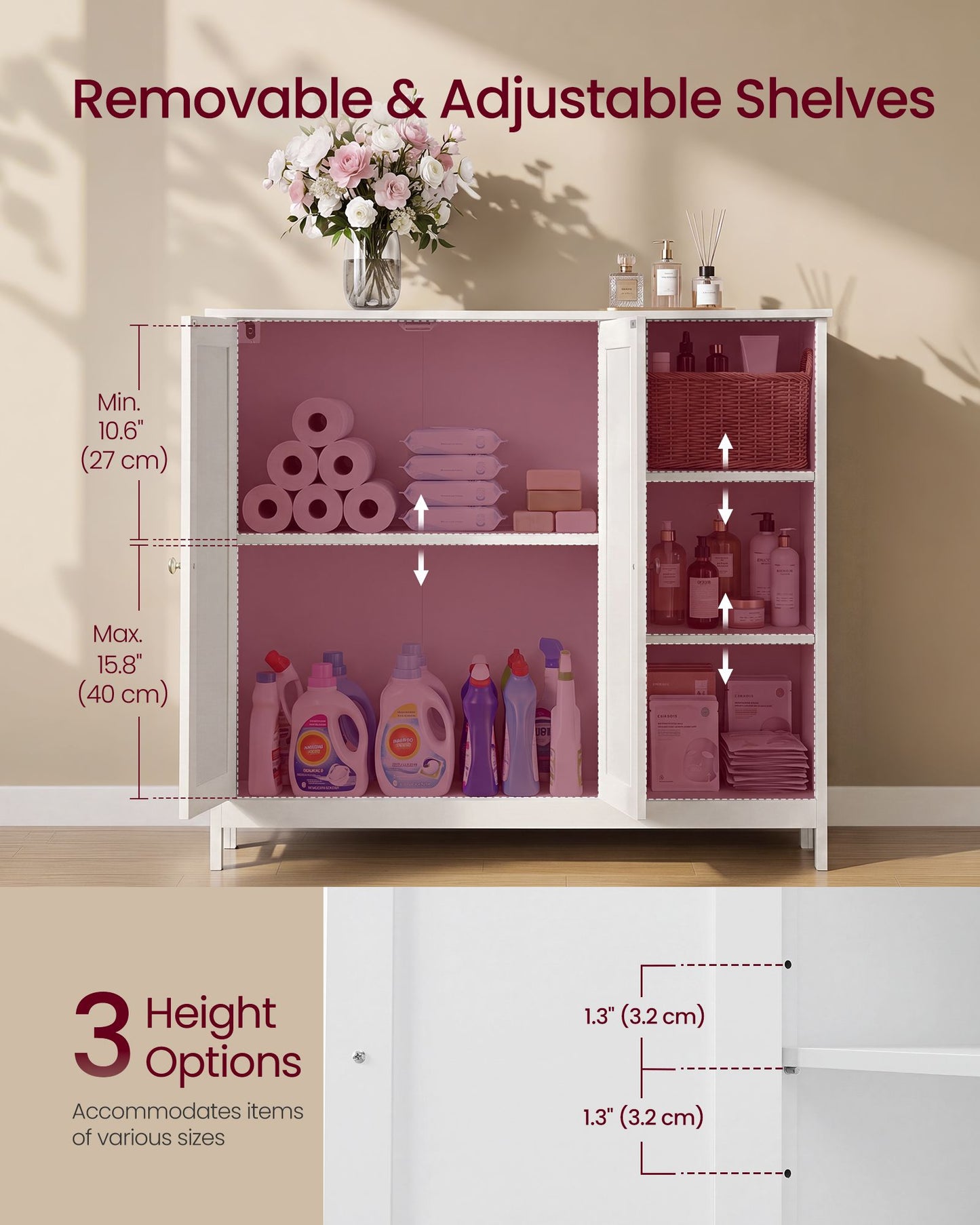 VASAGLE Bathroom Floor Cabinet, Freestanding Storage with 2 Doors | MDF Organizer – Cloud White