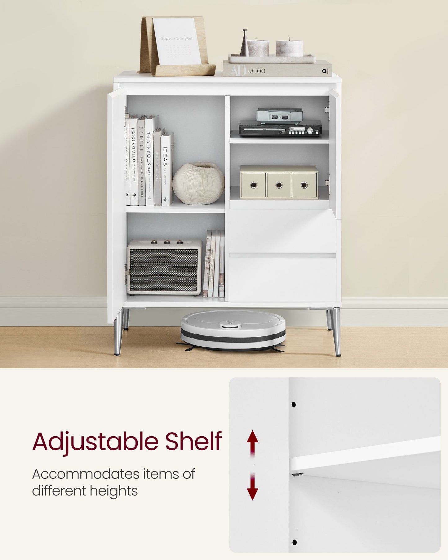 VASAGLE Sideboard, Buffet Cabinet with 2 Drawers – Cloud White