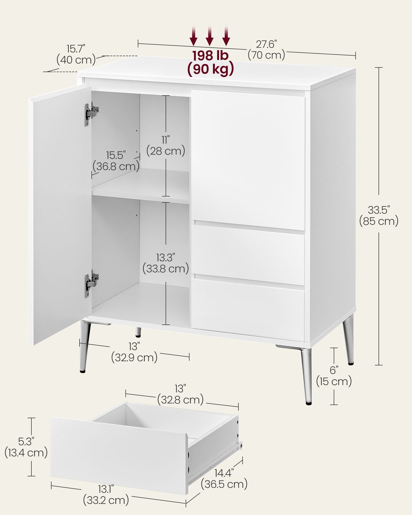 VASAGLE Sideboard, Buffet Cabinet with 2 Drawers – Cloud White