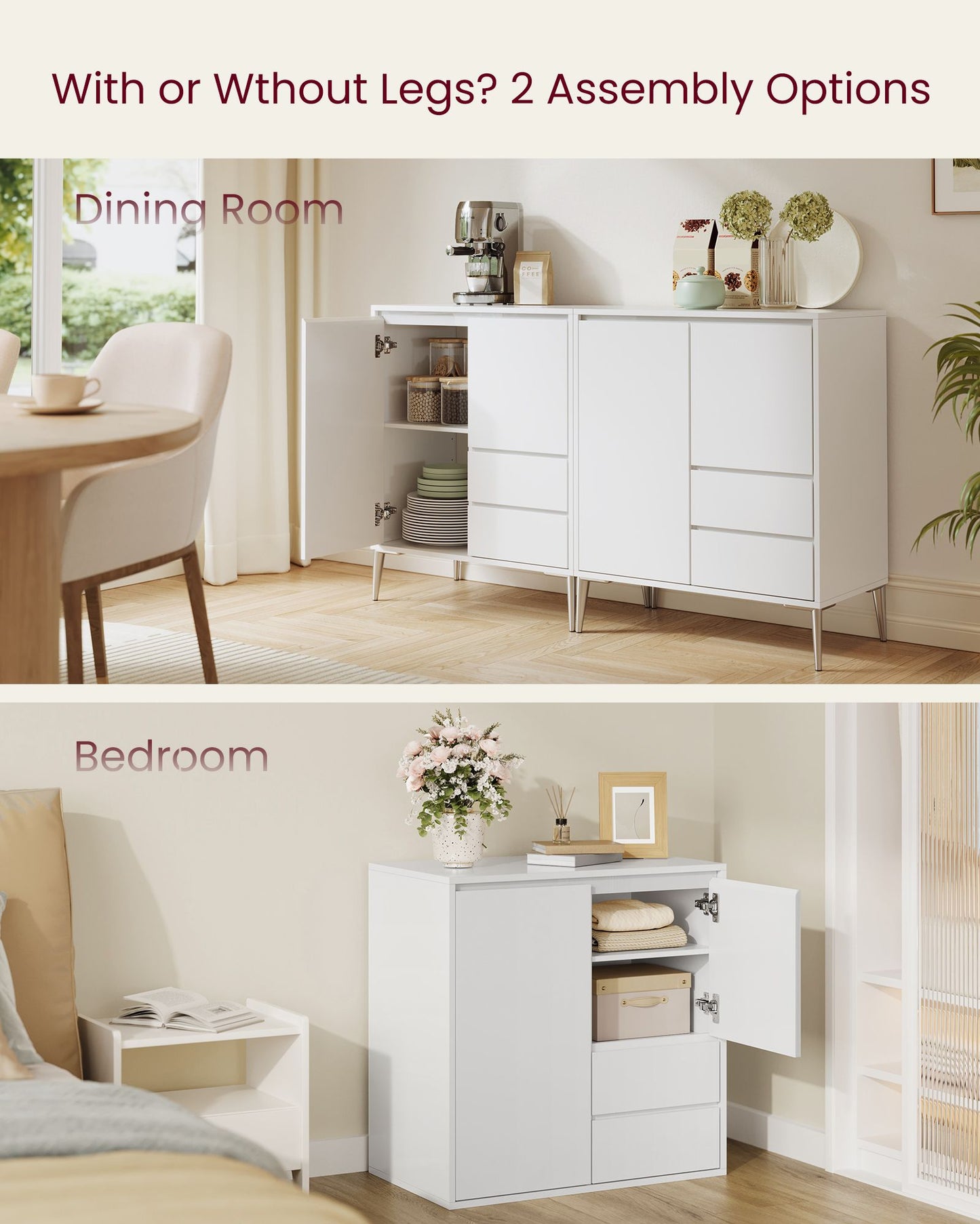 VASAGLE Sideboard, Buffet Cabinet with 2 Drawers – Cloud White