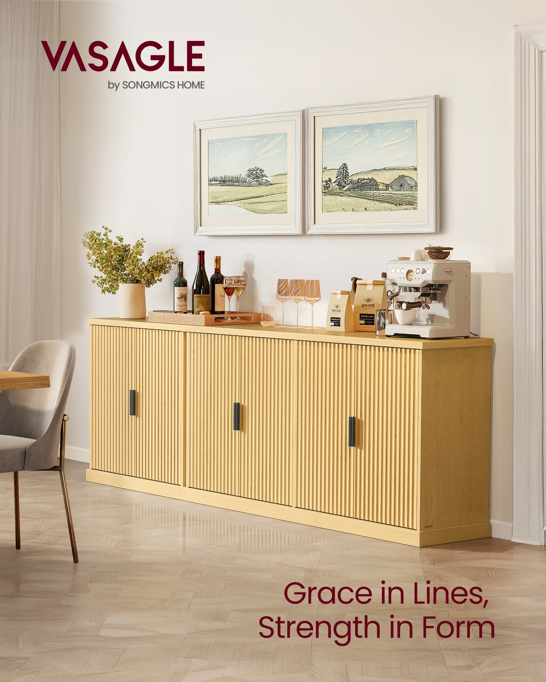 VASAGLE Sideboard with Adjustable Shelf Oak Beige