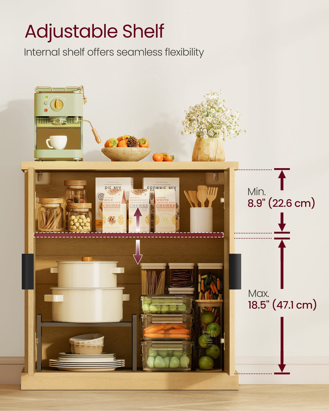 VASAGLE Sideboard with Adjustable Shelf Oak Beige