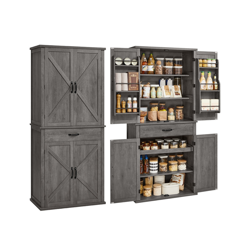 VASAGLE Liry Pantry Cabinet with Barn Doors – Misty Gray