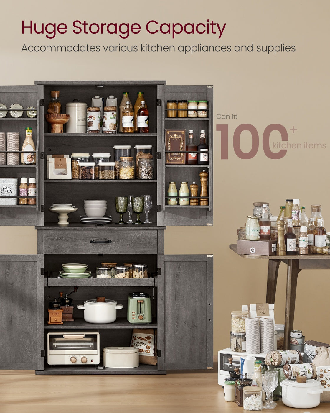 VASAGLE Liry Pantry Cabinet with Barn Doors – Misty Gray