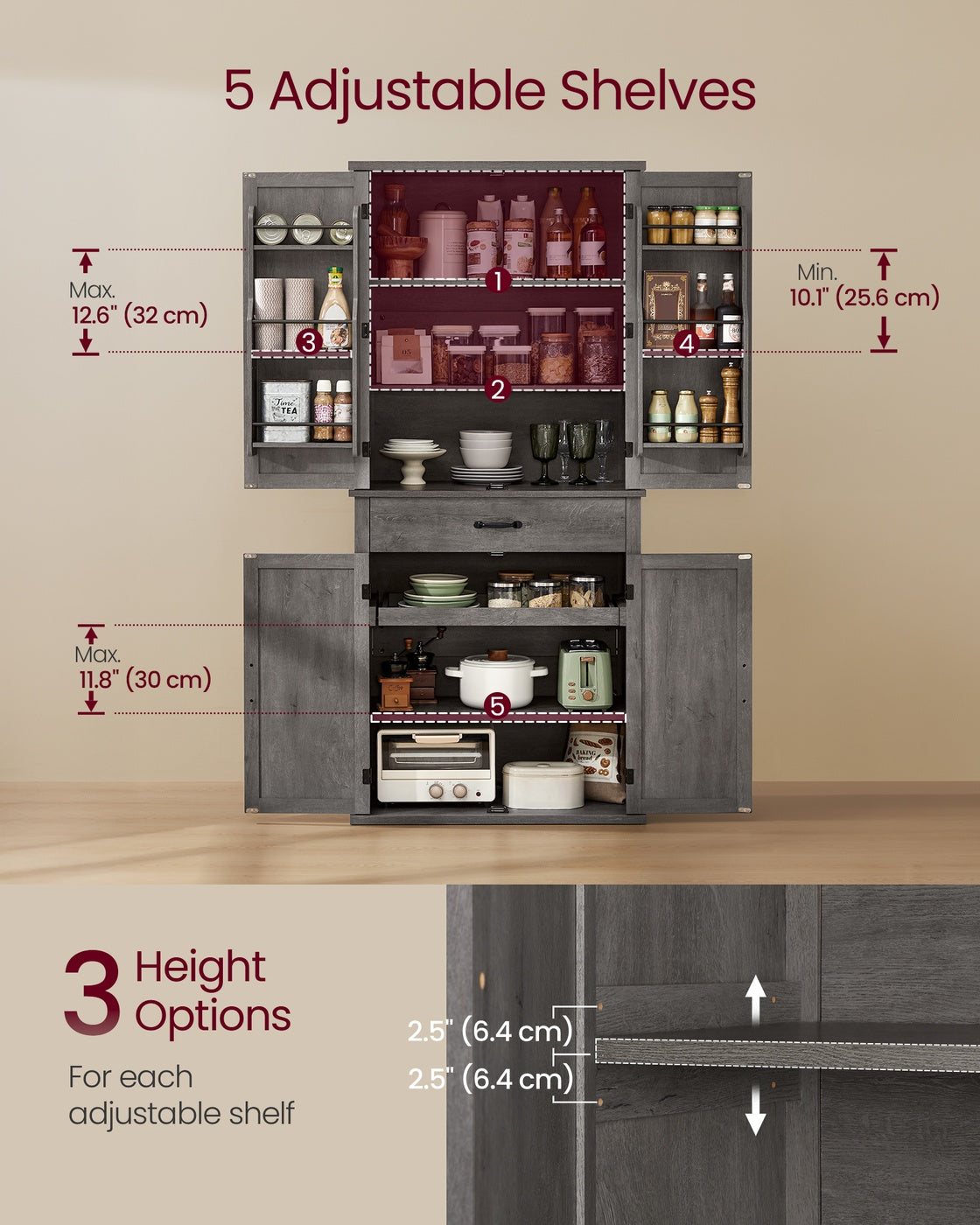 VASAGLE Liry Pantry Cabinet with Barn Doors – Misty Gray