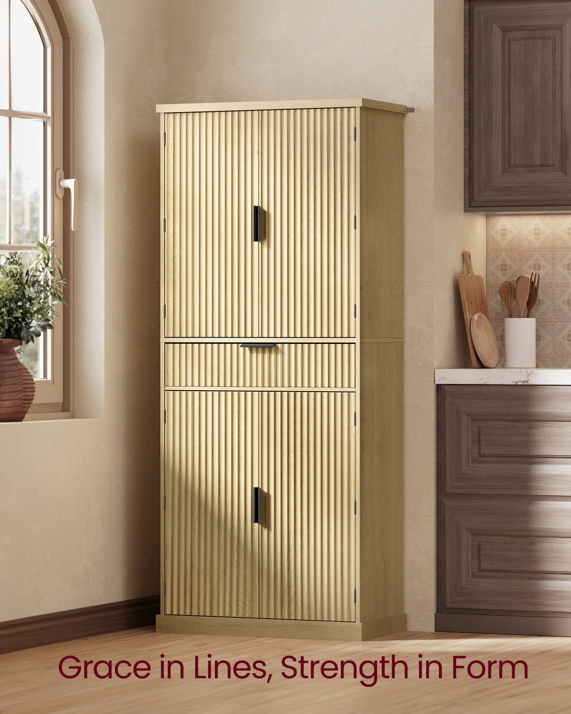 VASAGLE Pantry Cabinet, 15.7 X 30 X 71.7 Inches – Oak Beige