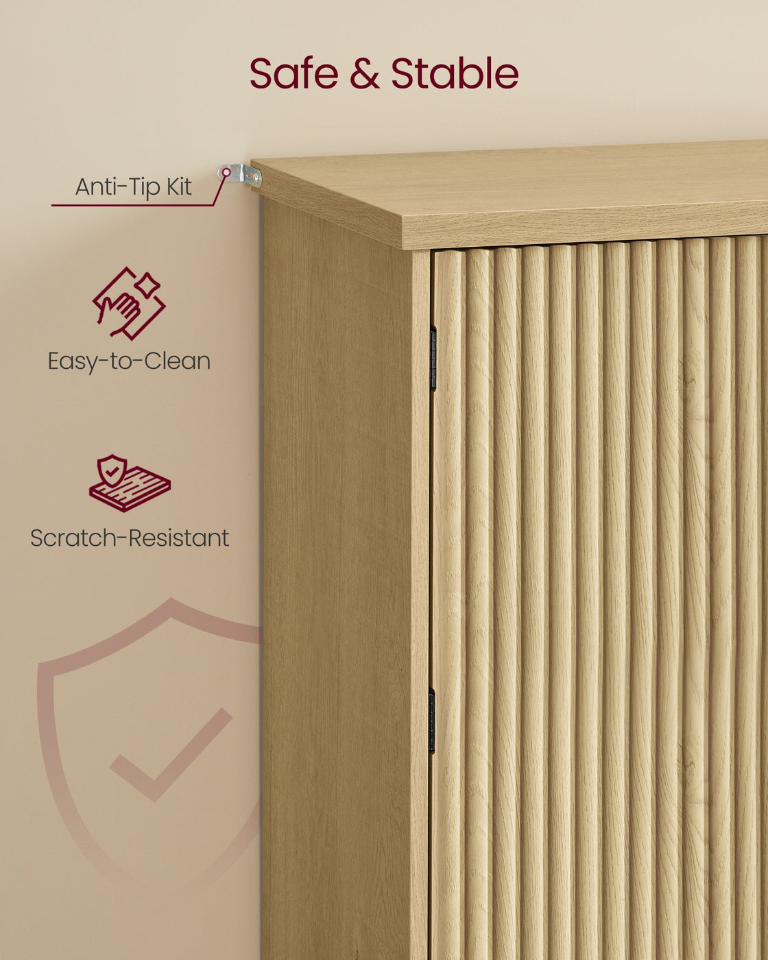 VASAGLE Pantry Cabinet, 15.7 X 30 X 71.7 Inches – Oak Beige