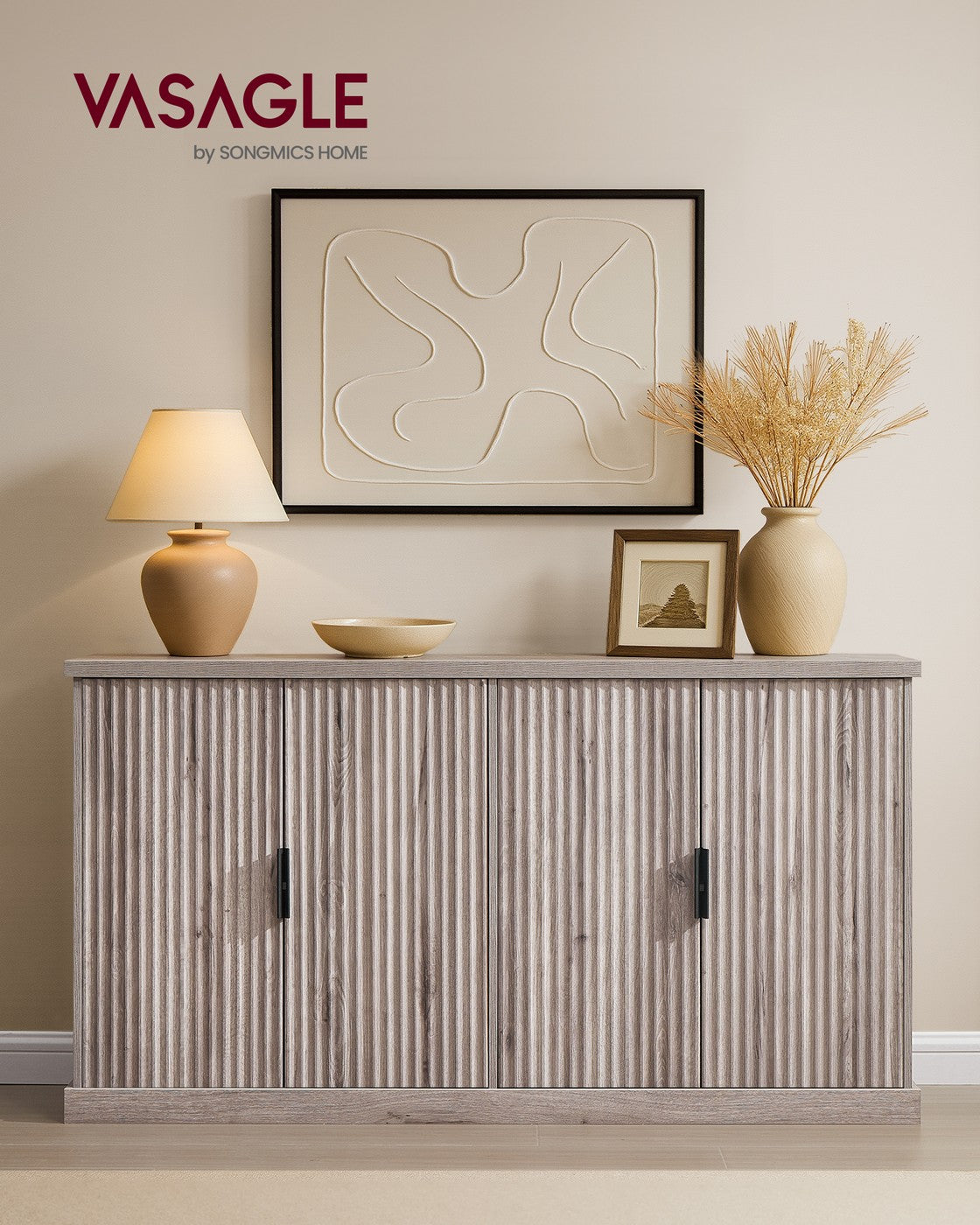 VASAGLE Maxe Buffet Cabinet, Console Cabinet – Washed Gray